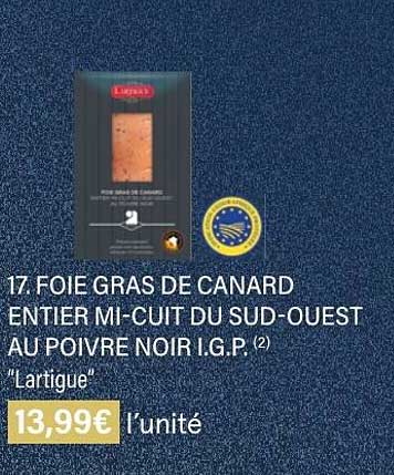 foie gras de canard entier mi-cuit du sud-ouest au poivre noir i.g.p. "lartigue"