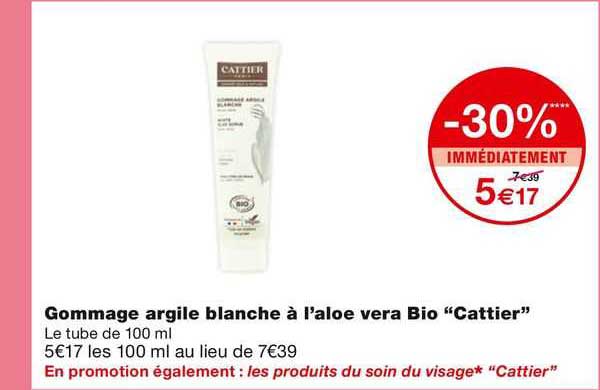 gommage argile blanche à l'aloe vera bio "cattier"