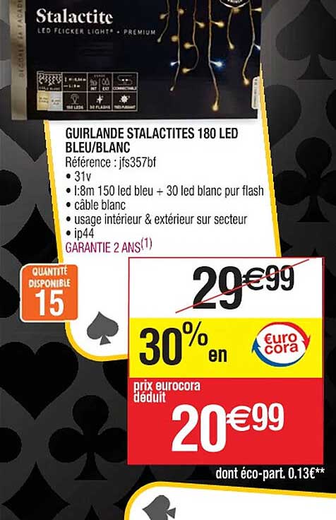 guirlande stalactites 180 led bleu/blanc