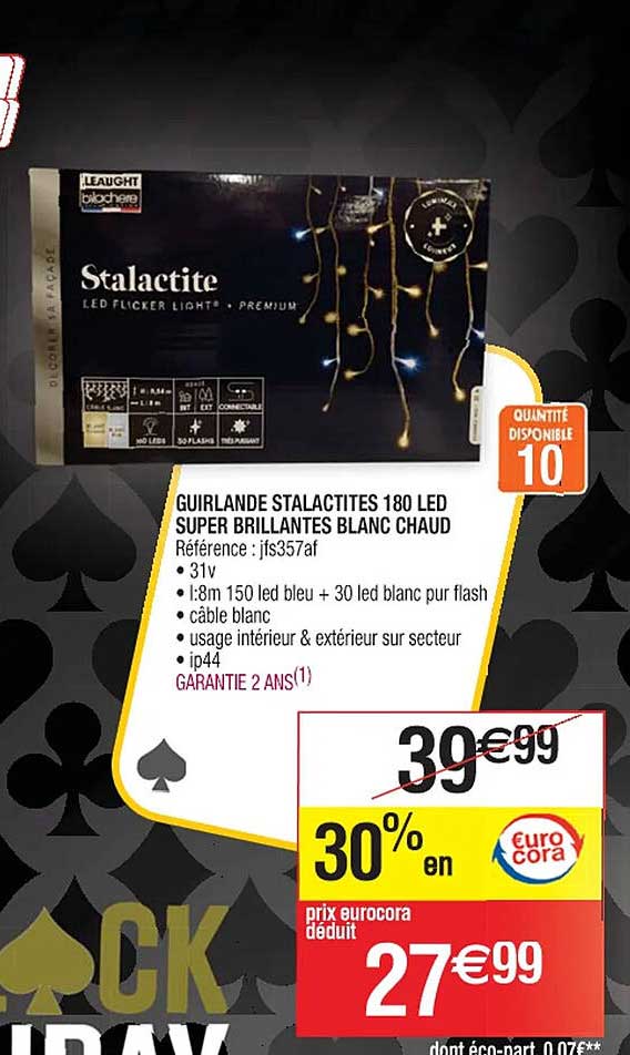 guirlande stalactites 180 led super brillantes blanc chaud