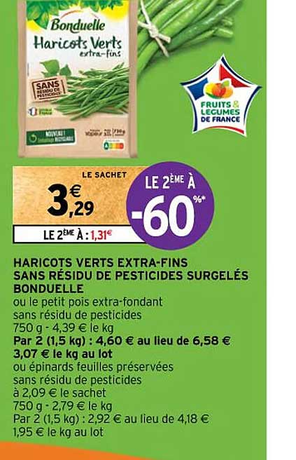 haricots  verts extra-fins  sans résidu de pesticides  surgelées bonduelle