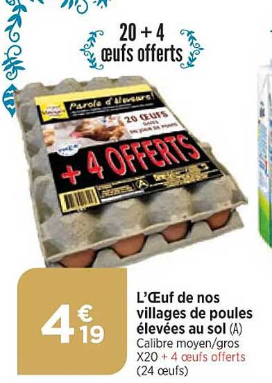 l'œuf de nos villages de poules élevées au sol