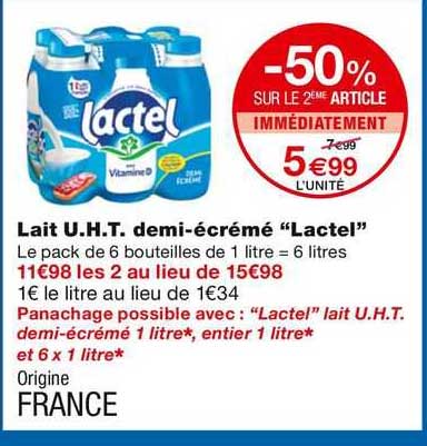 lait u.h.t. demi-écrémé "lactel"