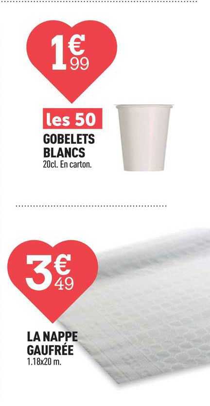 les 50 gobelets blancs, la nappe gaufrée