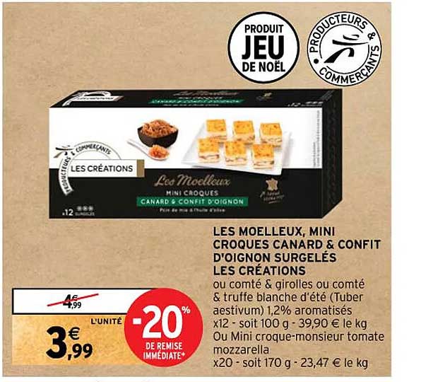 les  moelleux, mini  croques  canard & confit  d'oignon surgelés les créations