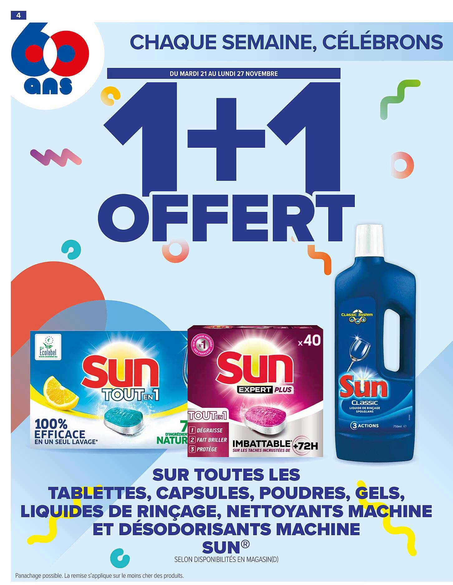 les tablettes, capsules, poudres, gels, liquides de rinçage, nettoyants machine et désodorisants machine sun