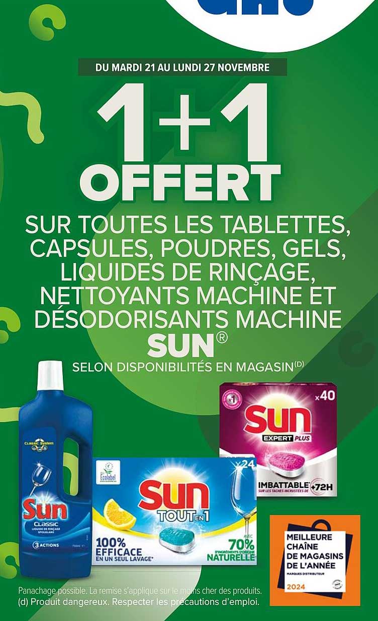 les tablettes capsules, poudres, gels, liquides de rinçage, nettoyants machine et désodorisants machine sun