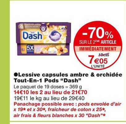 lessive capsules ambre & orchidée tout-en-1 pods "dash"