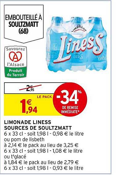 limonade liness sources de soultzmatt -34% de remise immédiate