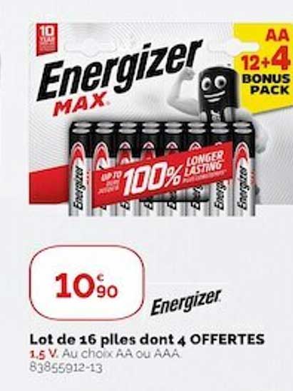lot de 16 piles dont 4 offertes energizer