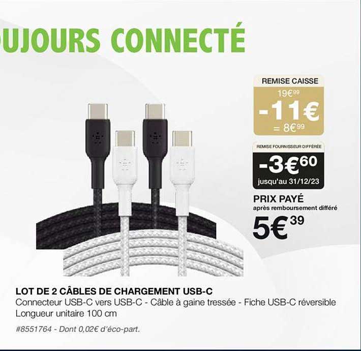 lot de 2 câbles de chargement usb-c