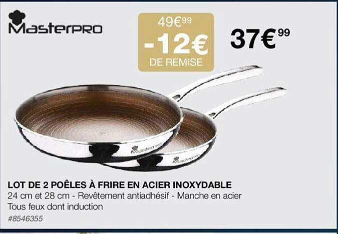 lot de 2 poêles à frire en acier inoxydable masterpro