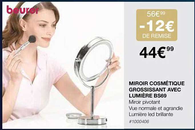 miroir cosmétique grossissant avec lumière bs69 beurer