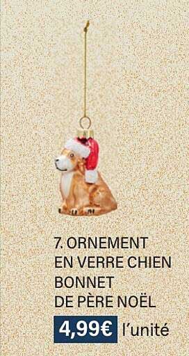 ornement en verre chien bonnet de père noël