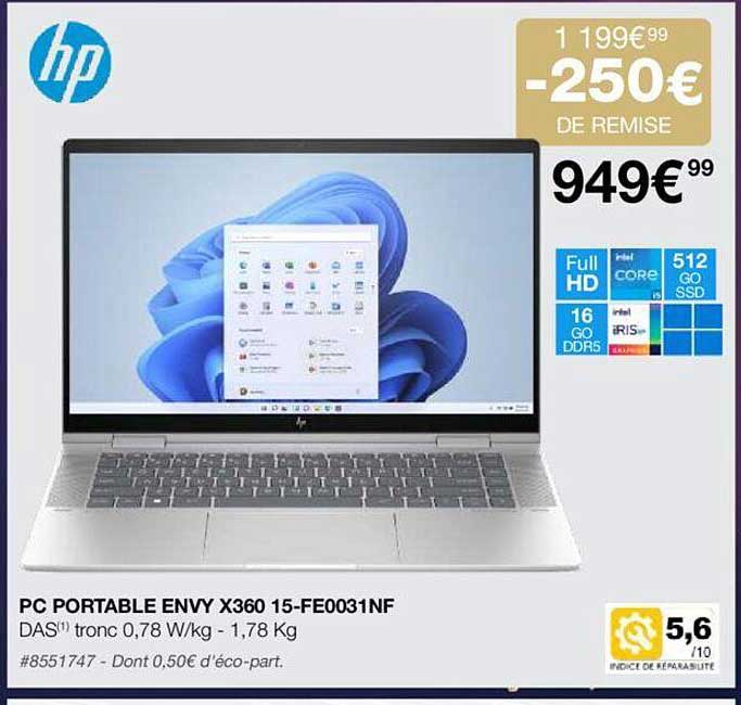 pc portable envy x360 15-fe0031nf hp