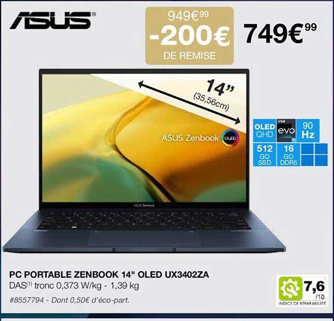 pc portable zenbook 14" oled ux3402za asus