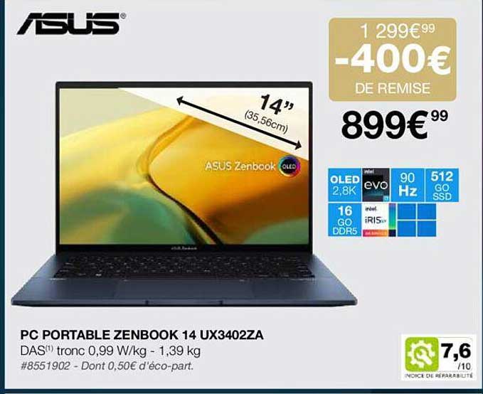 pc portable zenbook 14 ux3402za asus