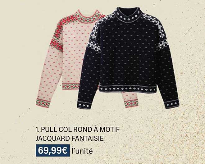 pull col rond à motif jacquard fantaisie