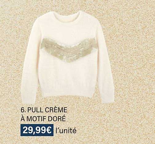 Pull Crème à Motif Doré