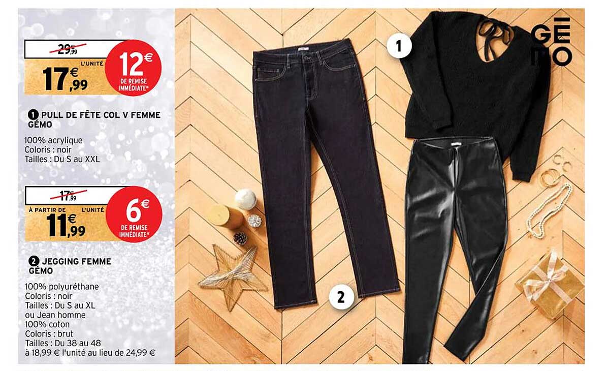 pull de fête col v femme gémo ou jegging femme gémo