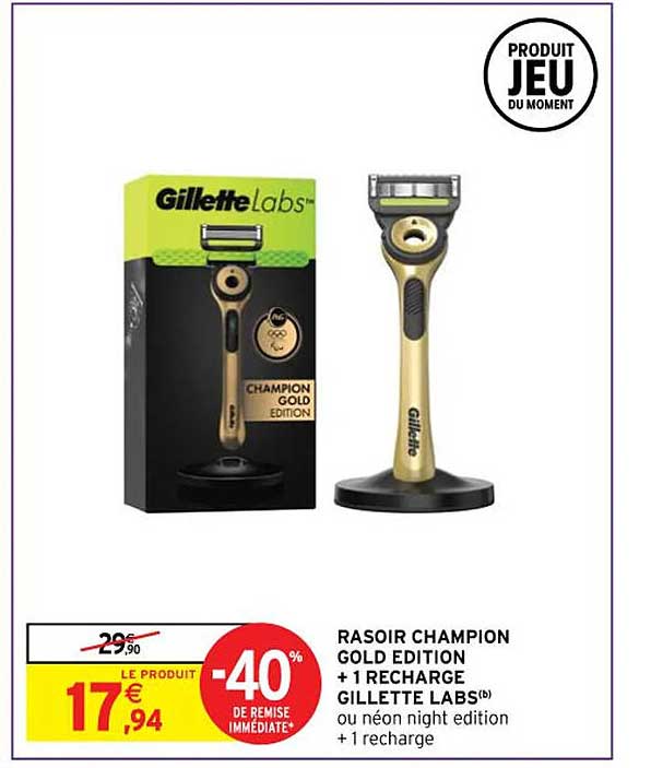 rasoir champion gold édition + 1 recharge gillette labs