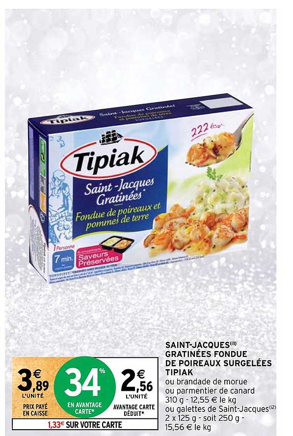saint-jacques gratinées fondue de poireaux surgelées tipiak
