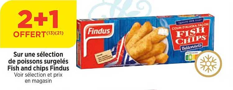 sélection de poissons surgelés fish and chips findus