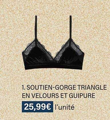 soutien-gorge triangle en velours et guipure