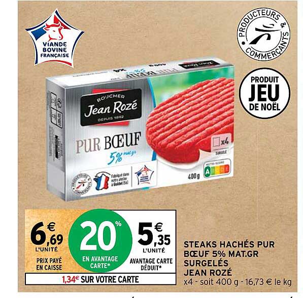 steaks hachés pur bœuf 5% mat gr surgelés  jean rozé