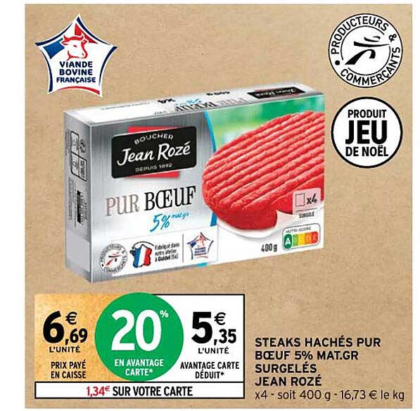 steaks  hachés pur bœuf 5% mat.gr surgelés jean rozé