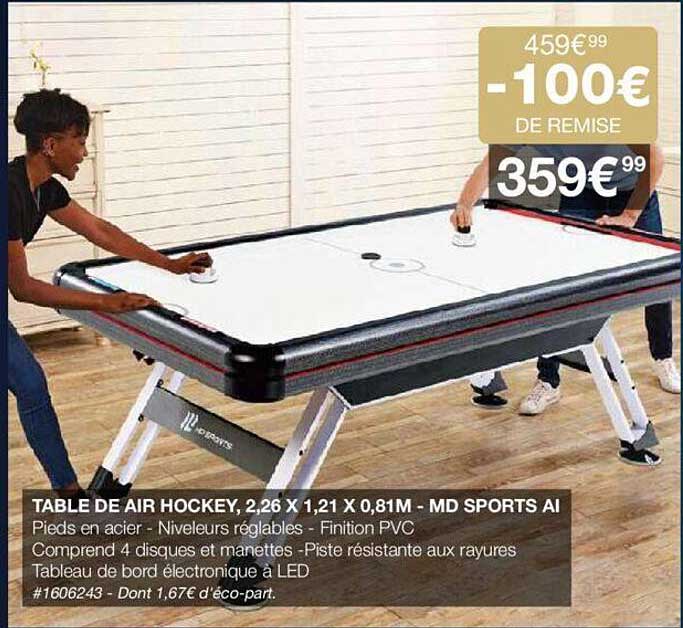table air hockey, 2,26 x  1,21 x 0,81 m - md sports ai