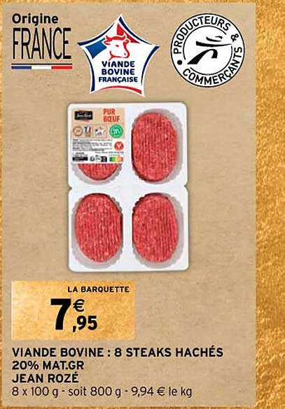 viande bovine : 8 steaks hachés 20% mat.gr. jean rozé