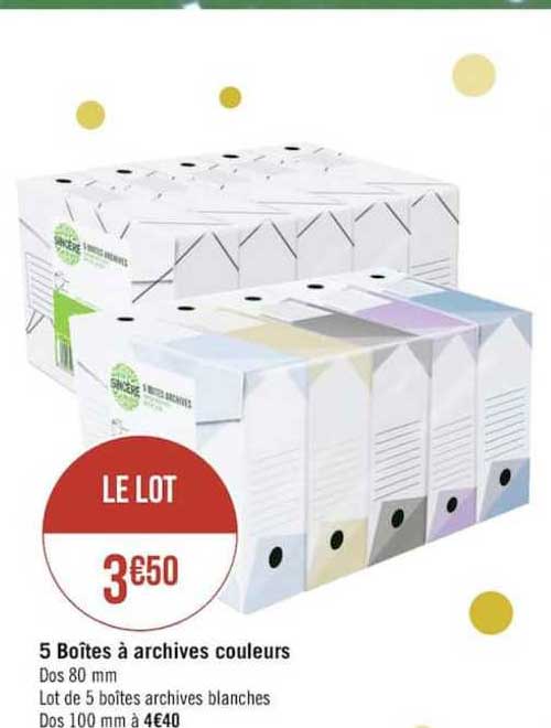 5 boîtes à archives couleurs