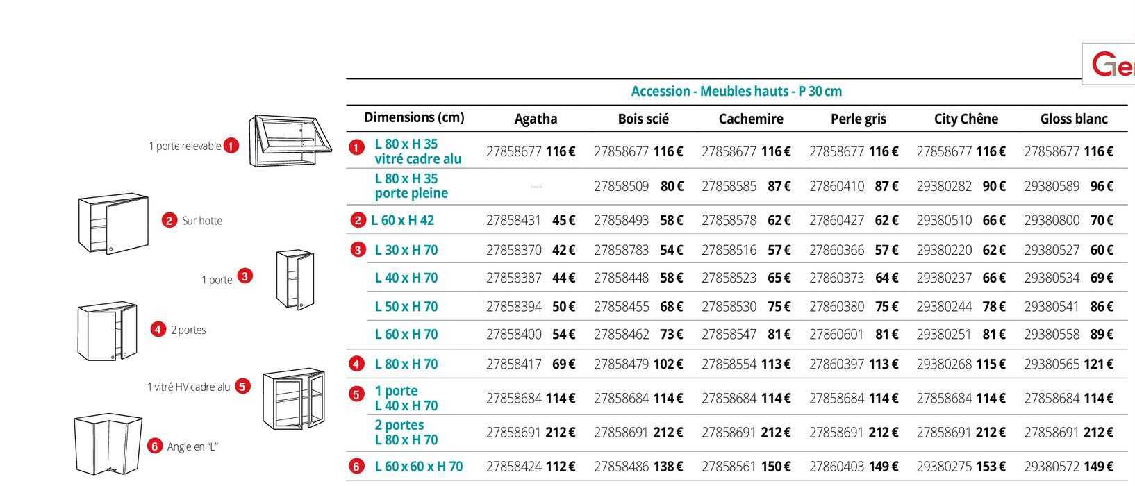 accession - meubles hauts - p 30 cm
