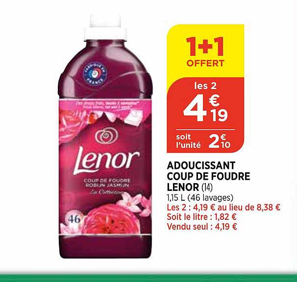 adoucissant coup de foudre lenor 1+1 offert