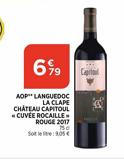 aop languedoc la clape château capitoul "cuvée rocaille" rouge 2017