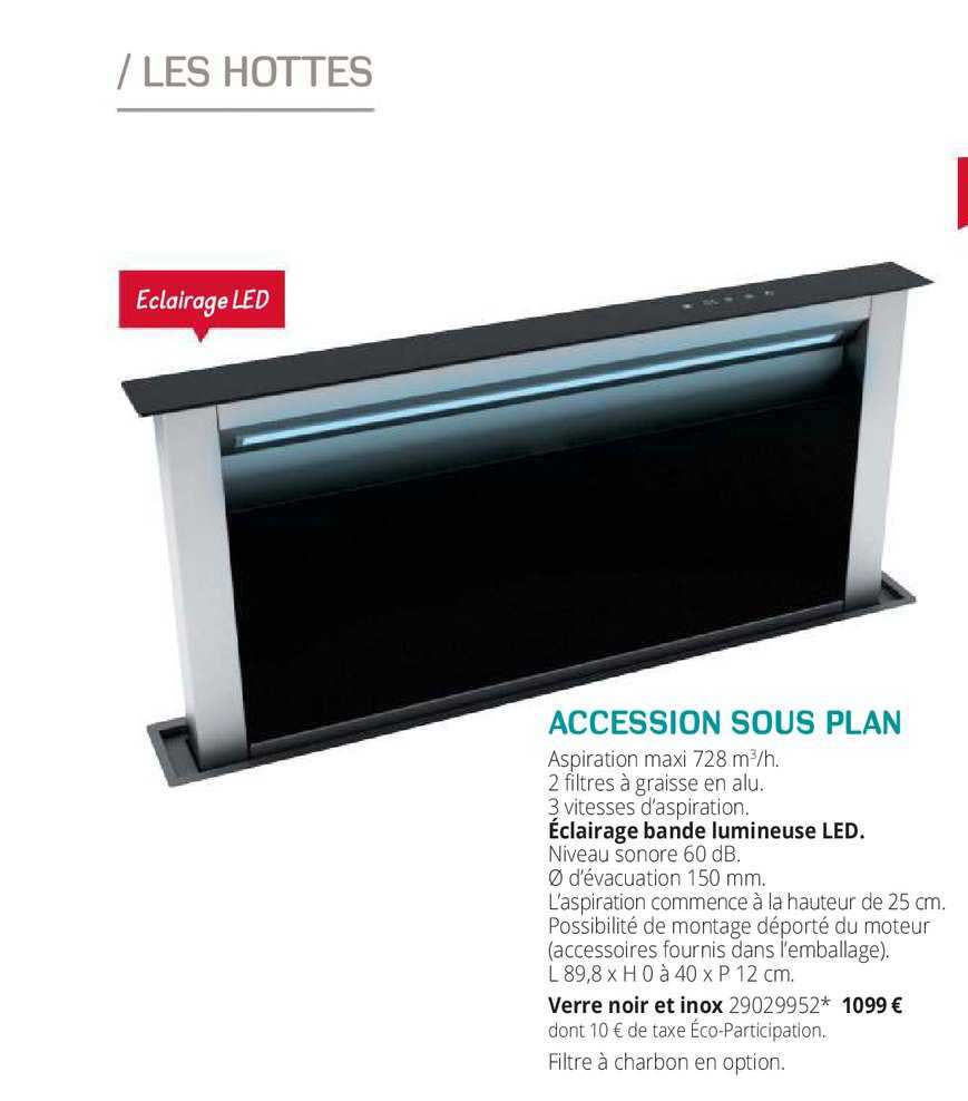 aspiration , éclairage bande lumineuse led, verre noir et inox