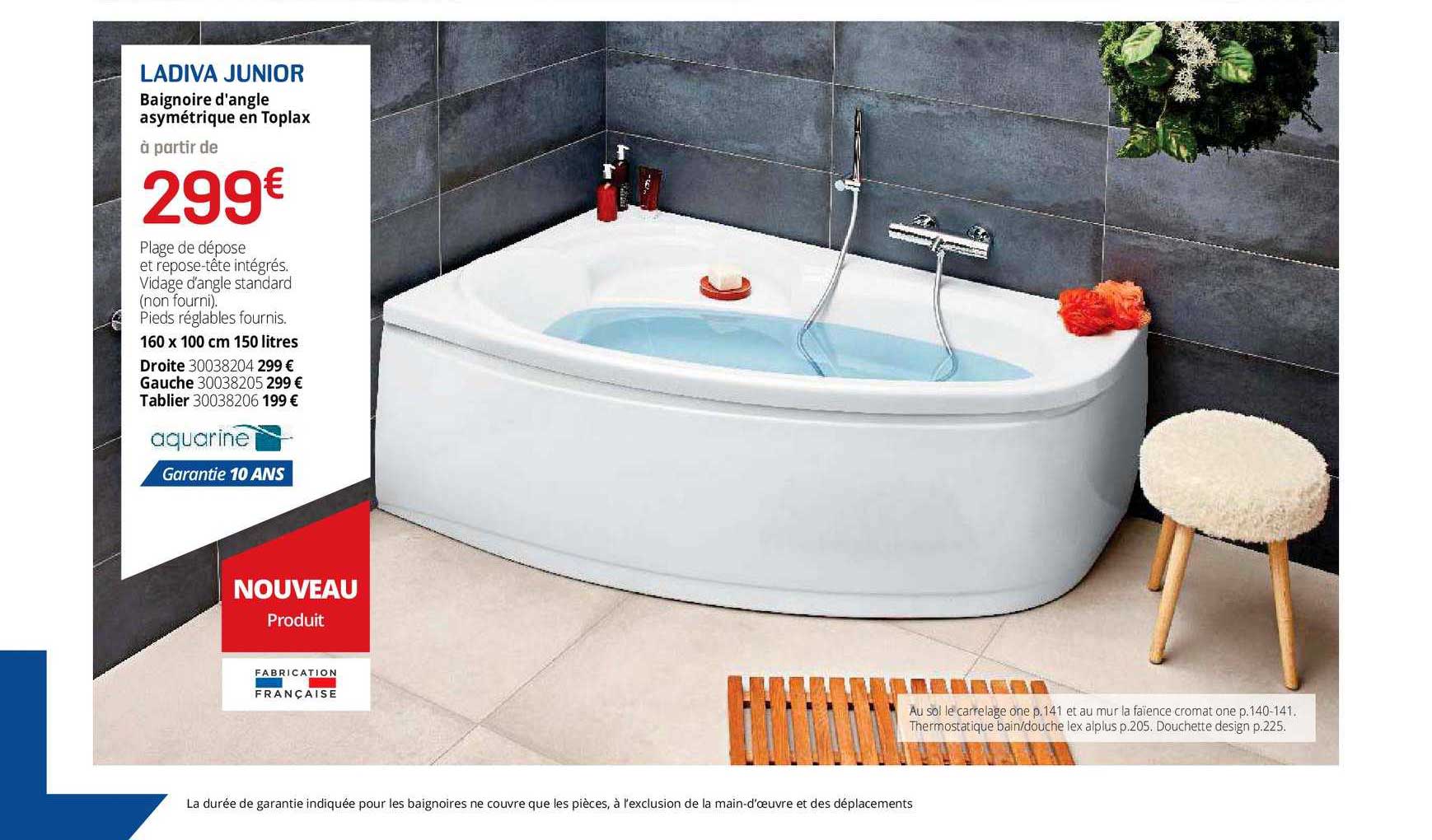 baignoire d'angle asymétrique en toplax ladiva junior