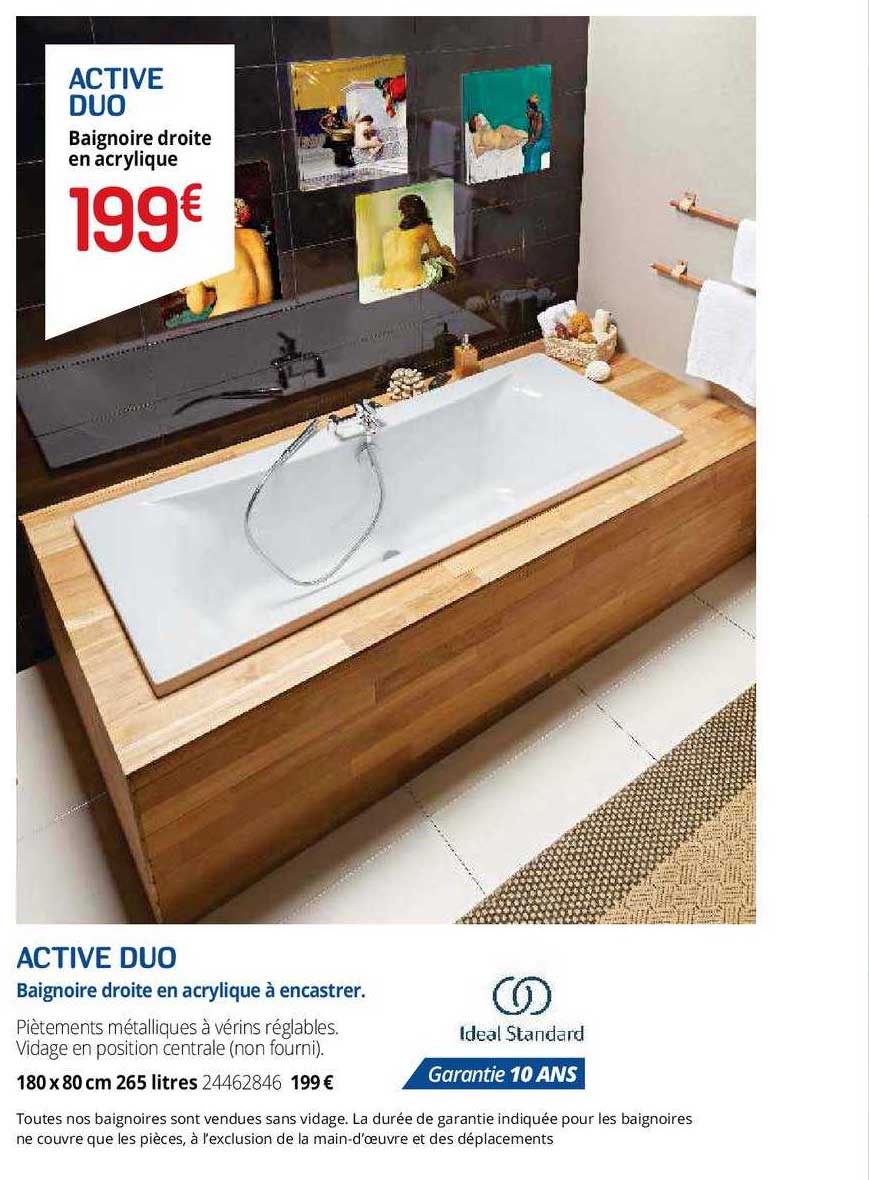 Baignoire Droite En Acrylique à Encastrer Activ Duo