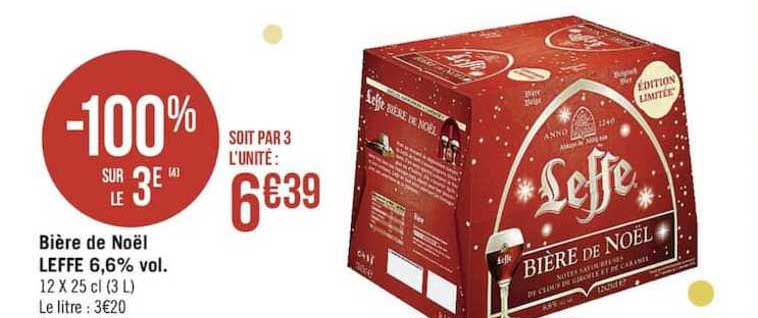 bière de noël leffe 6.6% vol -100% sur le 3ème