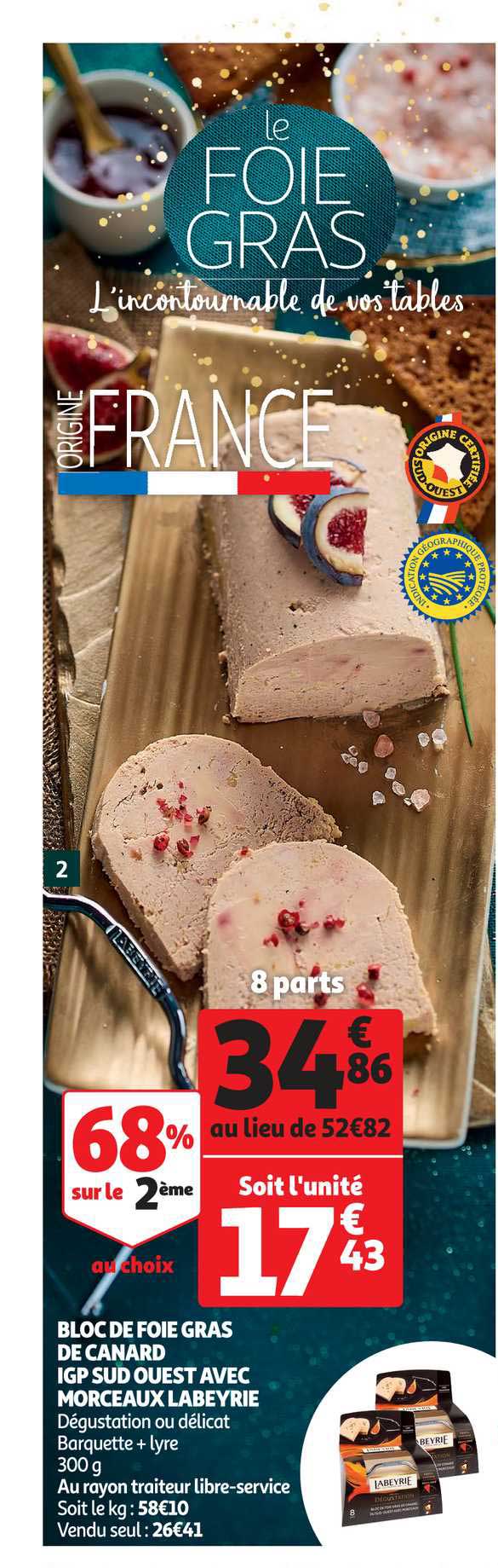 bloc de foie gras de canard igp sud ouest avec morceaux labeyrie