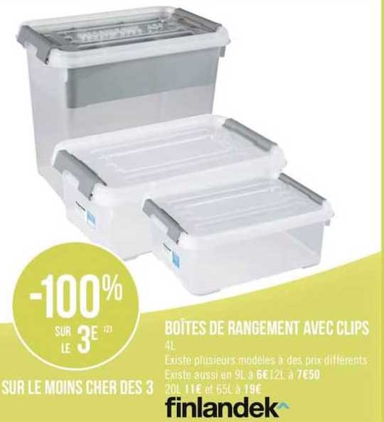 boîtes de rangement avec clips -100% sur le 3ème