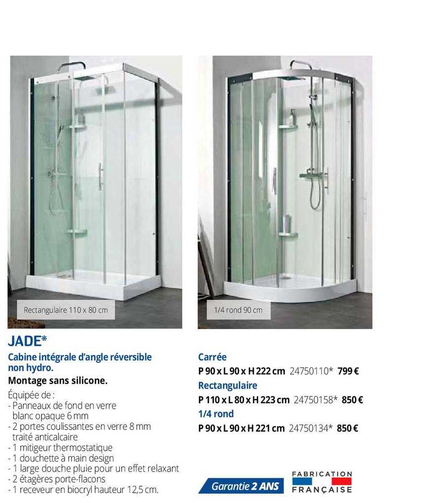 cabine intégrale d'angle réversible non hydro jade