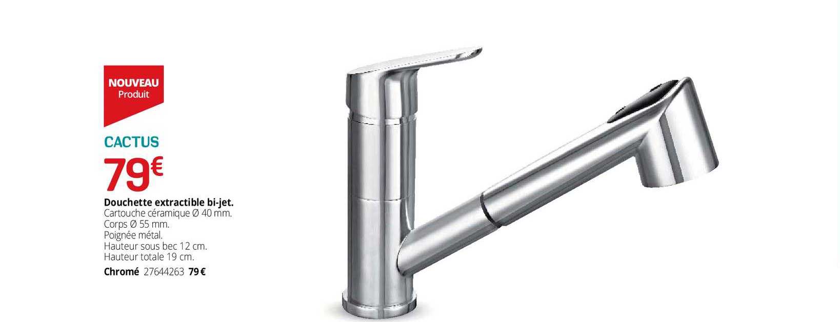 cactus, douchette extractible bi-jet, chromé