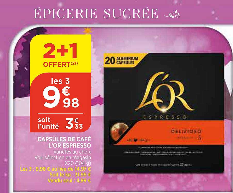 Capsules De Café L'or Espresso 2+1 Offert