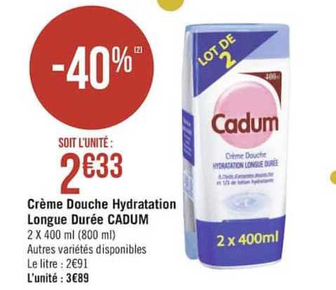 crème douche hydratation longue durée cadum
