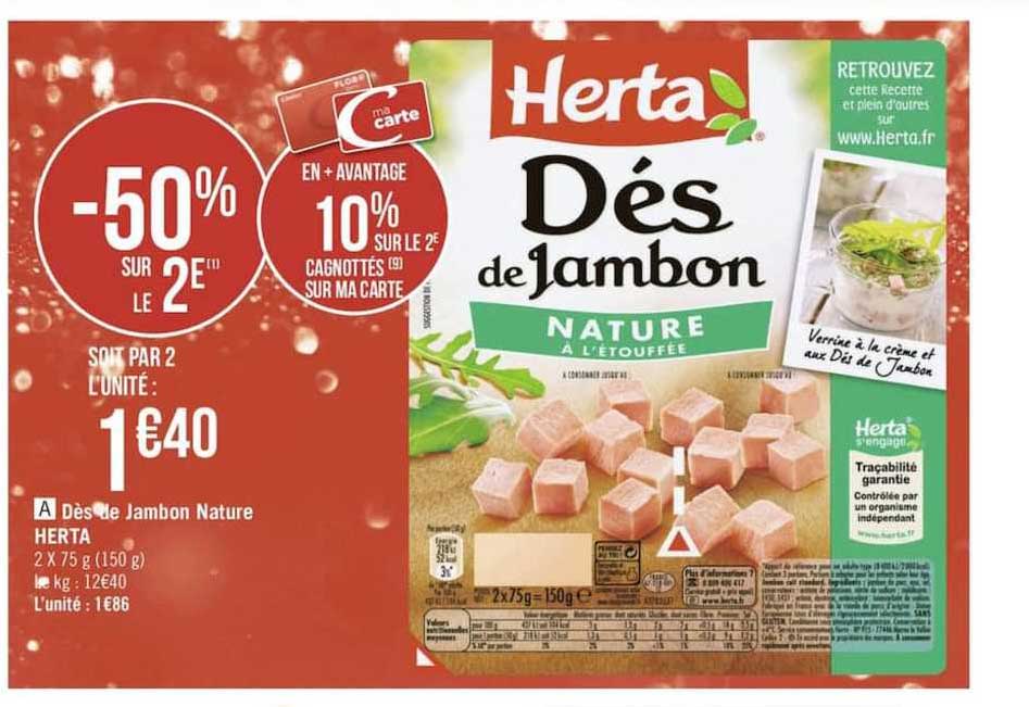 Dés De Jambon Nature Herta -50% Sur Le 2e