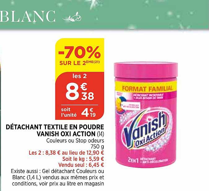 détachant textile en poudre vanish oxi action -70% sur le 2ème