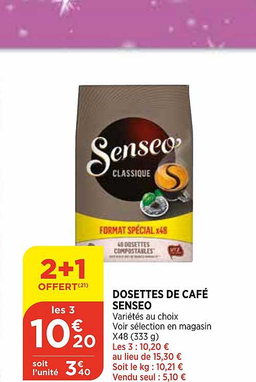Dosettes De Café Senseo 2+1 Offert