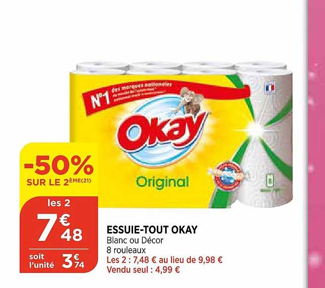 essuie tout okay -50% sur le 2ème